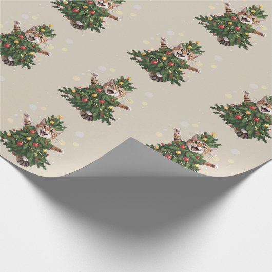 Ginger Sinaasappel Kat Kerstboom Schattige Xmas Cadeaupapier (Hoek)