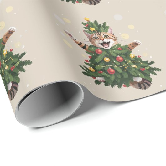 Ginger Sinaasappel Kat Kerstboom Schattige Xmas Cadeaupapier (Rol Hoek)