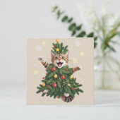 Ginger Sinaasappel Kat Kerstboom Schattige Xmas Feestdagenkaart (Staand voorkant)