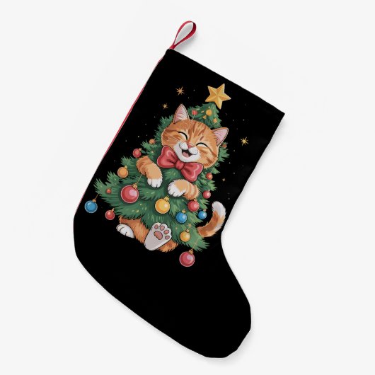 Ginger Sinaasappel Kat Kerstboom Schattige Xmas Kleine Kerstsok (Voorkant (Hangend))