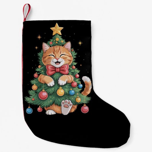 Ginger Sinaasappel Kat Kerstboom Schattige Xmas Kleine Kerstsok (Voorkant)