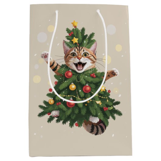 Ginger Sinaasappel Kat Kerstboom Schattige Xmas Medium Cadeauzakje (Voorkant)
