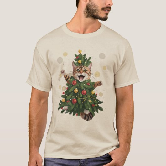 Ginger Sinaasappel Kat Kerstboom Schattige Xmas T-shirt (Voorkant)