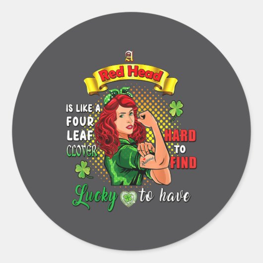 Ginger St Patrick Day Irish Women Lucky Redhead Sh Ronde Sticker (Voorkant)