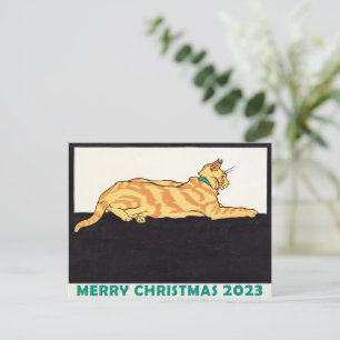 Ginger Striped Cat Merry Kerstmis Briefkaart