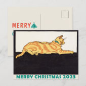 Ginger Striped Cat Merry Kerstmis Briefkaart (Voorkant / Achterkant)