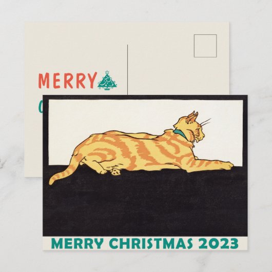 Ginger Striped Cat Merry Kerstmis Briefkaart (Voorkant / Achterkant)