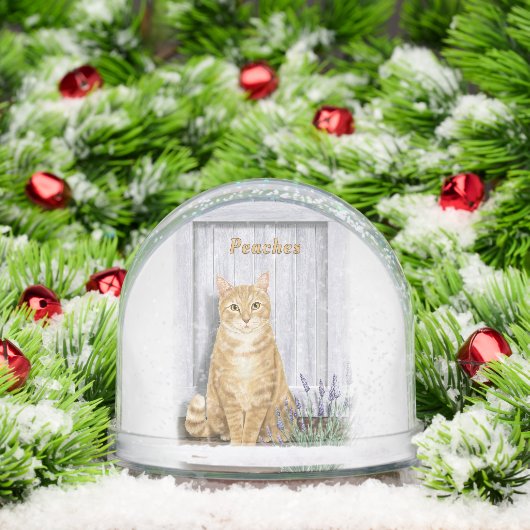 Ginger Tabby Cat at Lavender Door Personalized Sneeuwbol (Kerstmis)