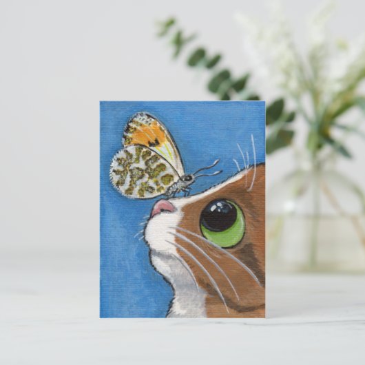 Ginger Tabby Cat en Butterfly Briefkaart (Staand voorkant)