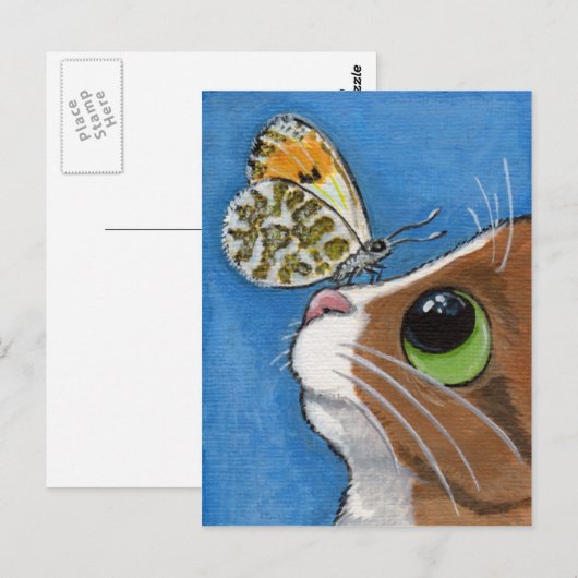 Ginger Tabby Cat en Butterfly Briefkaart (Voorkant / Achterkant)