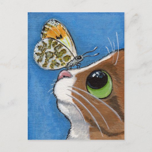 Ginger Tabby Cat en Butterfly Briefkaart (Voorkant)
