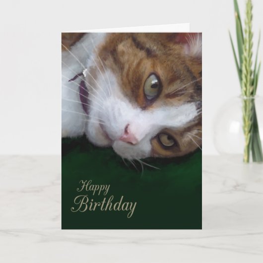 Ginger Tabby Cat Happy Birthday Kaart (Voorkant)