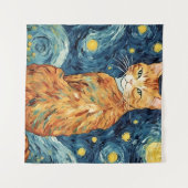 Ginger Tabby Cat in de Sterrennacht Wandkleed (Voorkant (horizontaal))