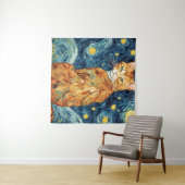 Ginger Tabby Cat in de Sterrennacht Wandkleed (In Situ (horizontaal))