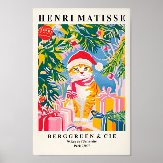 Ginger Tabby Cat In Santa Hat, Kerstprint Dec Poster (Voorkant)