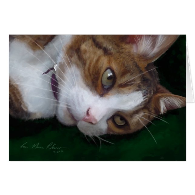 Ginger Tabby Cat on Green - Cat Art Blank Card (Voorkant Horizontaal)