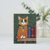 Ginger Tabby Cat op boekenplanken Illustratie Briefkaart (Staand voorkant)