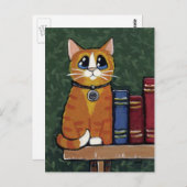 Ginger Tabby Cat op boekenplanken Illustratie Briefkaart (Voorkant / Achterkant)