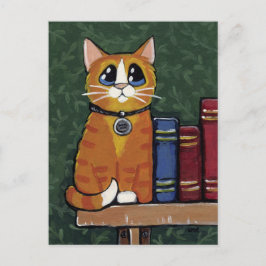 Ginger Tabby Cat op boekenplanken Illustratie Briefkaart