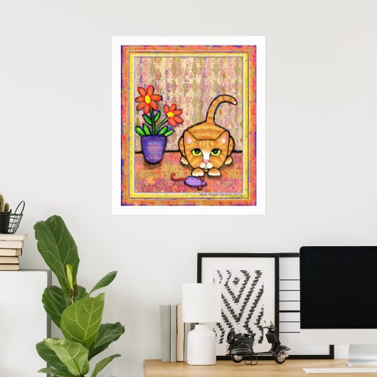 "Ginger Tabby Cat Play" Poster (Thuiskantoor)