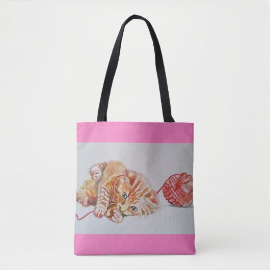 Ginger Tabby Cat Play Roze katten Grocery Canvas t Tote Bag (Voorkant)