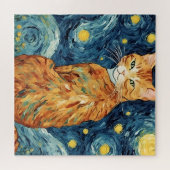 Ginger Tabby Feline in een Sterrennacht Legpuzzel (Horizontaal)