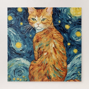 Ginger Tabby Feline in een Sterrennacht Legpuzzel