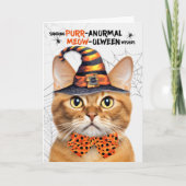 Ginger Tabby Halloween Kat PURRanormal MEOWolween Feestdagen Kaart (Voorkant)
