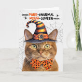 Ginger Tabby Halloween Kat PURRanormal MEOWolween Feestdagen Kaart (Voorkant)