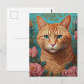 Ginger Tabby Kat en Pioenen Briefkaart (Voorkant / Achterkant)