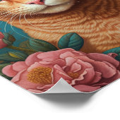 Ginger Tabby Kat en Pioenen Poster (Hoek)