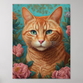 Ginger Tabby Kat en Pioenen Poster (Voorkant)