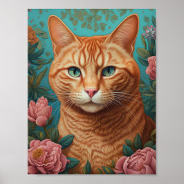 Ginger Tabby Kat en Pioenen Poster