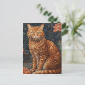 Ginger Tabby Kat en Rozen Briefkaart (Staand voorkant)