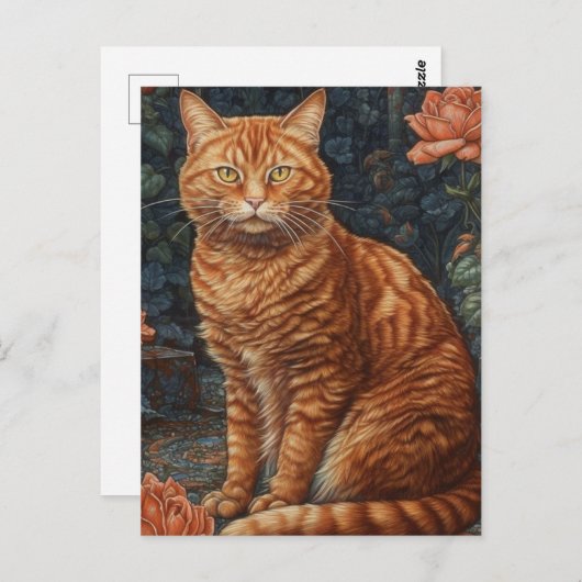 Ginger Tabby Kat en Rozen Briefkaart (Voorkant / Achterkant)