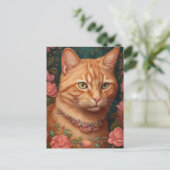 Ginger Tabby Kat en Rozen Briefkaart (Staand voorkant)