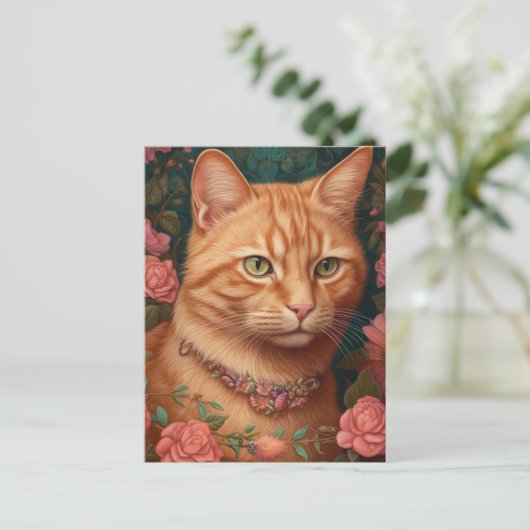 Ginger Tabby Kat en Rozen Briefkaart (Staand voorkant)