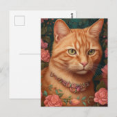 Ginger Tabby Kat en Rozen Briefkaart (Voorkant / Achterkant)