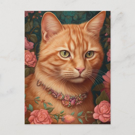 Ginger Tabby Kat en Rozen Briefkaart (Voorkant)