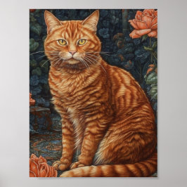 Ginger Tabby Kat en Rozen Poster