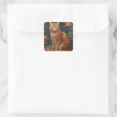 Ginger Tabby Kat en Rozen Vierkante Sticker (Tas)