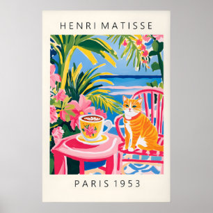 Ginger Tabby Kat Kunstprint Matisse Stijl Koffie Poster