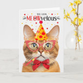 Ginger Tabby Kat MEOWvelous Verjaardag Kaart (Gele Bloem)