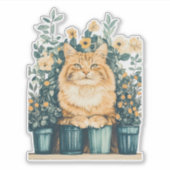 Ginger Tabby Kat Omgeven Door Bloeiende Bloemen Sticker (Voorkant)