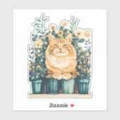 Ginger Tabby Kat Omgeven Door Bloeiende Bloemen Sticker (Vel)