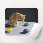 Ginger tabby kat op tafel muismat (Met muis)