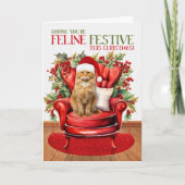 Ginger Tabby Kerstmis Kat FELINE Feestelijk Feestdagen Kaart (Voorkant)