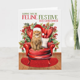 Ginger Tabby Kerstmis Kat FELINE Feestelijk Feestdagen Kaart