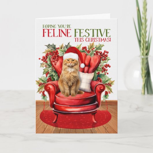 Ginger Tabby Kerstmis Kat FELINE Feestelijk Feestdagen Kaart (Voorkant)