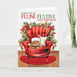 Ginger Tabby Kerstmis Kat FELINE Feestelijk Holi Feestdagen Kaart